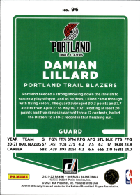 Damian Lillard - Panini Donruss Base Set 2021-22, Nr. 96