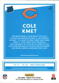 Cole Kmet - Panini Donruss Optic Rated Rookie 2020, Nr. 181 – Rookie Card
