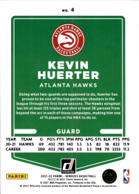 Kevin Huerter - Panini Donruss Base Set 2021-22, Nr. 4