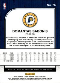 Domantas Sabonis - Panini Hoops Premium Stock Base Set 2019-20, Nr. 76