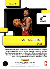 Ochai Agbaji - Panini Donruss Rated Rookie 2022-23, Nr. 214 – Rookie Card