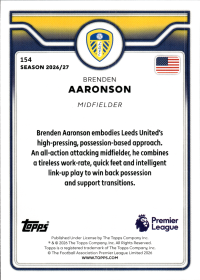 Brenden Aaronson - Topps Flagship Premier League Base Set 2026-27, Nr. 154