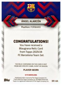Ángel Alarcón - Topps FC Barcelona Team Set Blaugrana Relics 2023-24, Nr. BR-AA – Rookie Card, Patch / Memorabilia