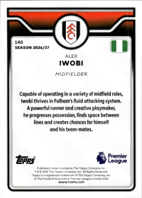 Alex Iwobi - Topps Flagship Premier League Base Set 2026-27, Nr. 140