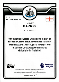 Harvey Barnes - Topps Flagship Premier League Base Set 2026-27, Nr. 213