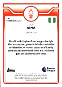 Ola Aina - Topps Flagship Premier League Base Set 2026-27, Nr. 222