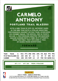 Carmelo Anthony - Panini Donruss Base Set 2020-21, Nr. 111