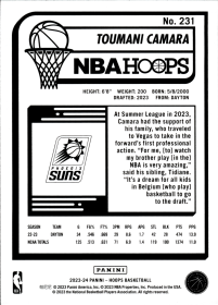 Toumani Camara - Panini Hoops Base Set 2023-24, Nr. 231 – Rookie Card