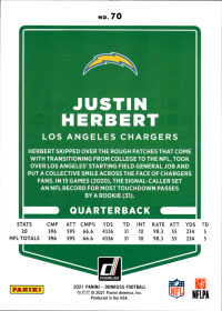 Justin Herbert - Panini Donruss Base Set 2021, Nr. 70 – Photo Variation