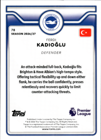 Ferdi Kadıoğlu - Topps Flagship Premier League Base Set 2026-27, Nr. 78