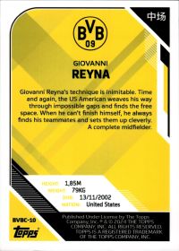 Giovanni Reyna - Topps Borussia Dortmund Team Set China Edition Base Set 2023-24, Nr. BVBC-10