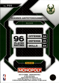 Giannis Antetokounmpo - Panini Prizm Monopoly Prizm Skills 2023-24, Nr. PS5 – Insert