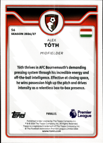 Alex Tóth - Topps Flagship Premier League Base Set 2026-27, Nr. 56 – Rookie Card, Premier League Parallel