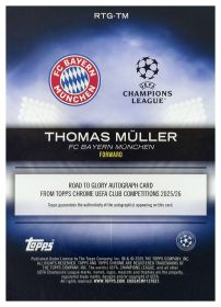 Thomas Müller - Topps Chrome UEFA Club Competitions Road to Glory Autographs 2025-26, Nr. RTG-TM – Autogramm, Nummeriert, Gold Refractor
