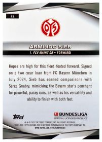Armindo Sieb - Topps Chrome Bundesliga Base Set 2024-25, Nr. 72 – Nummeriert, Green Refractor