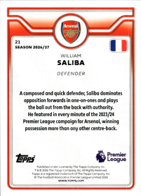 William Saliba - Topps Flagship Premier League Base Set 2026-27, Nr. 21