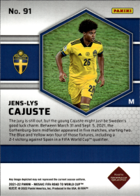 Jens-Lys Cajuste - Panini Mosaic FIFA Road to World Cup Base Set 2021-22, Nr. 91 – Rookie Card