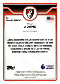 Tyler Adams - Topps Flagship Premier League Base Set 2026-27, Nr. 52