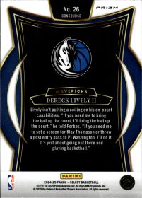 Dereck Lively II - Panini Select Concourse 2024-25, Nr. 26 – Silver