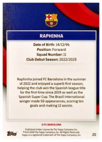 Raphinha - Topps FC Barcelona Team Set First Team 2023-24, Nr. 20 – Nummeriert, Blue