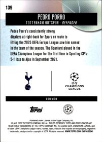 Pedro Porro - Topps Finest UEFA Club Competitions Base Set 2025-26, Nr. 139