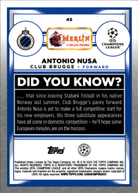 Antonio Nusa - Topps Merlin Chrome UEFA Club Competitions Base Set 2022-23, Nr. 45 – Rookie Card