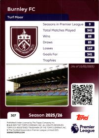 Burnley FC - Topps Match Attax Premier League Club Badge 2025-26, Nr. 307