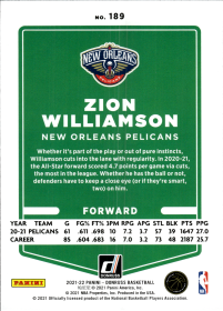 Zion Williamson - Panini Donruss Base Set 2021-22, Nr. 189