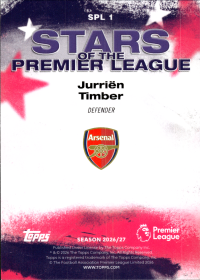 Jurriën Timber - Topps Flagship Premier League Stars of the Premier League 2026-27, Nr. SPL 1 – Insert