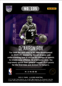De'Aaron Fox - Panini Illusions Base Set 2020-21, Nr. 135
