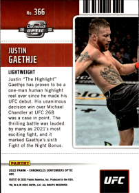 Justin Gaethje - Panini Chronicles UFC Contenders Optic Season Ticket 2022, Nr. 366