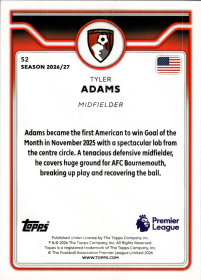 Tyler Adams - Topps Flagship Premier League Base Set 2026-27, Nr. 52