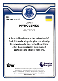 Vitalii Mykolenko - Topps Flagship Premier League Base Set 2026-27, Nr. 123