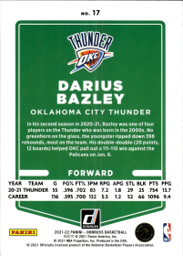 Darius Bazley - Panini Donruss Base Set 2021-22, Nr. 17