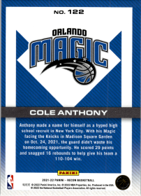 Cole Anthony - Panini Recon Base Set 2021-22, Nr. 122