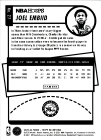 Joel Embiid - Panini Hoops Base Set 2021-22, Nr. 27
