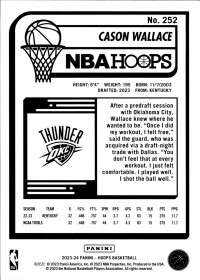 Cason Wallace - Panini Hoops Base Set 2023-24, Nr. 252 – Rookie Card