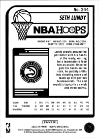 Seth Lundy - Panini Hoops Base Set 2023-24, Nr. 244 – Rookie Card