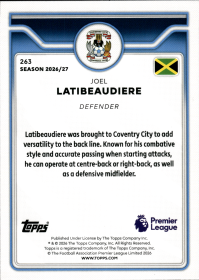 Joel Latibeaudiere - Topps Flagship Premier League Base Set 2026-27, Nr. 263 – Rookie Card