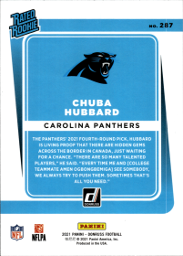 Chuba Hubbard - Panini Donruss Base Set 2021, Nr. 287 – Rookie Card