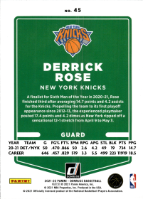 Derrick Rose - Panini Donruss Base Set 2021-22, Nr. 45