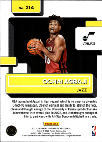 Ochai Agbaji - Panini Donruss Rated Rookie 2022-23, Nr. 214 – Rookie Card