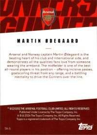 Martin Ødegaard - Topps Chrome Arsenal Team Set The Arsenal 2025-26, Nr. TA-5 – Insert