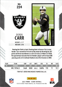 Derek Carr - Panini Score Base Set 2021, Nr. 224