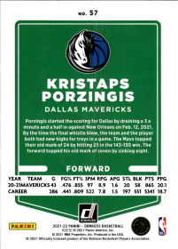 Kristaps Porzingis - Panini Donruss Base Set 2021-22, Nr. 57