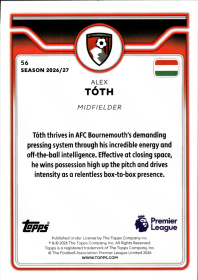 Alex Tóth - Topps Flagship Premier League Base Set 2026-27, Nr. 56 – Rookie Card