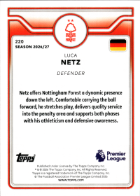 Luca Netz - Topps Flagship Premier League Base Set 2026-27, Nr. 220