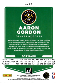 Aaron Gordon - Panini Donruss Base Set 2021-22, Nr. 20