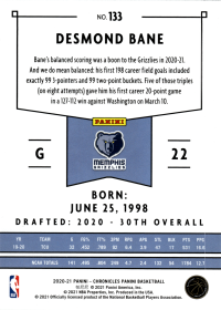 Desmond Bane - Panini Chronicles Panini 2020-21, Nr. 133