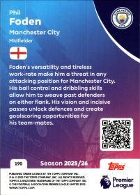 Phil Foden - Topps Match Attax Premier League Base Set 2025-26, Nr. 190